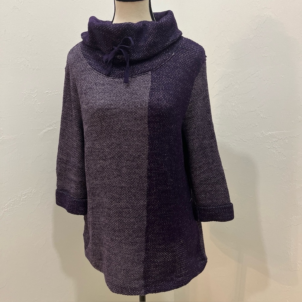 Chico's Tunic Sweater Women 1 Purple Excellent Cowl Neck Colorblock Knit Top